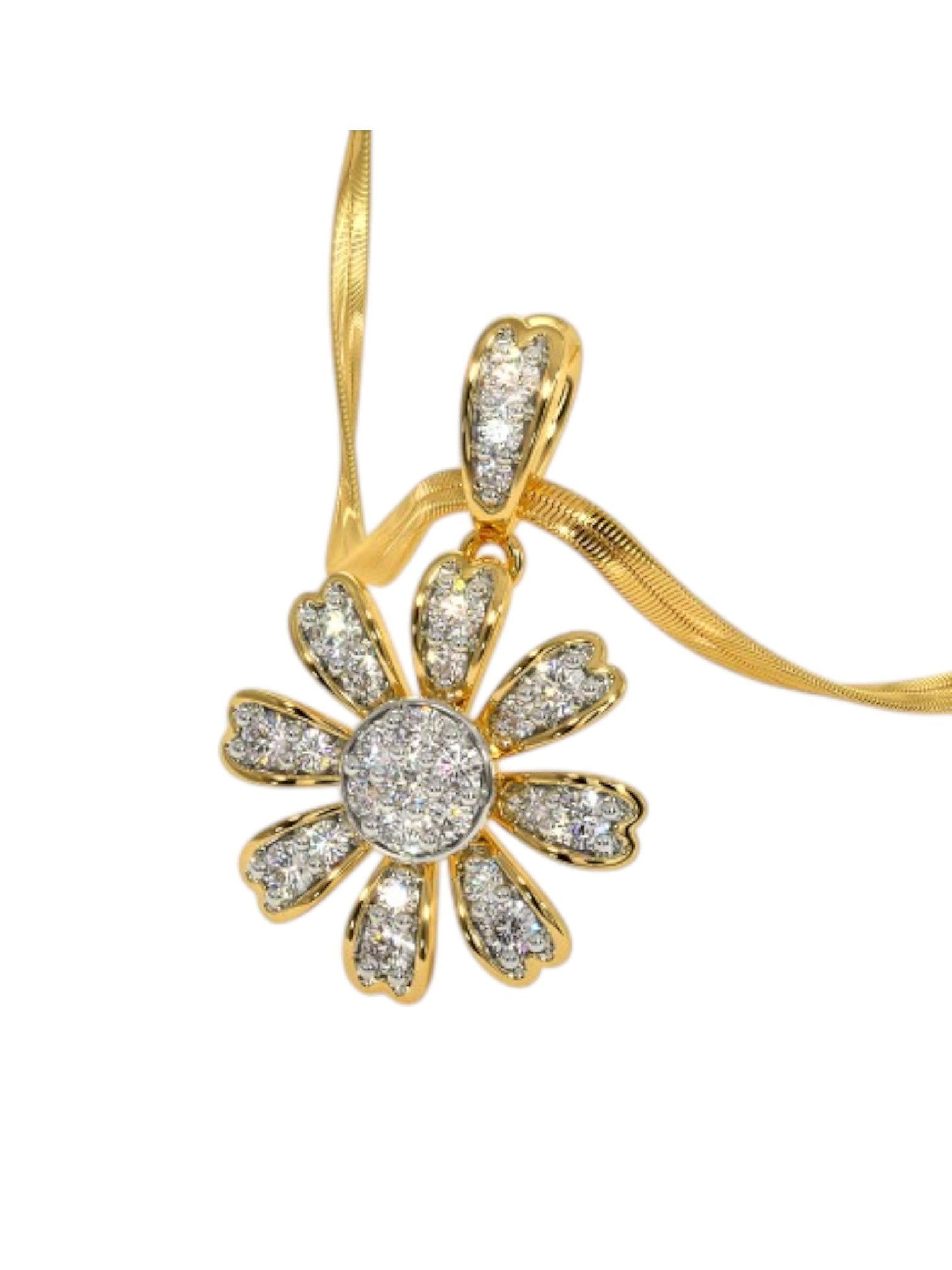 925 Sterling Silver Elegant Flower Design CZ Stones Gold Plated Pendant With Chain For Women By Kesardeep